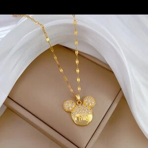 Gold Pendant Necklace with Crystal Accents Mickey Mouse